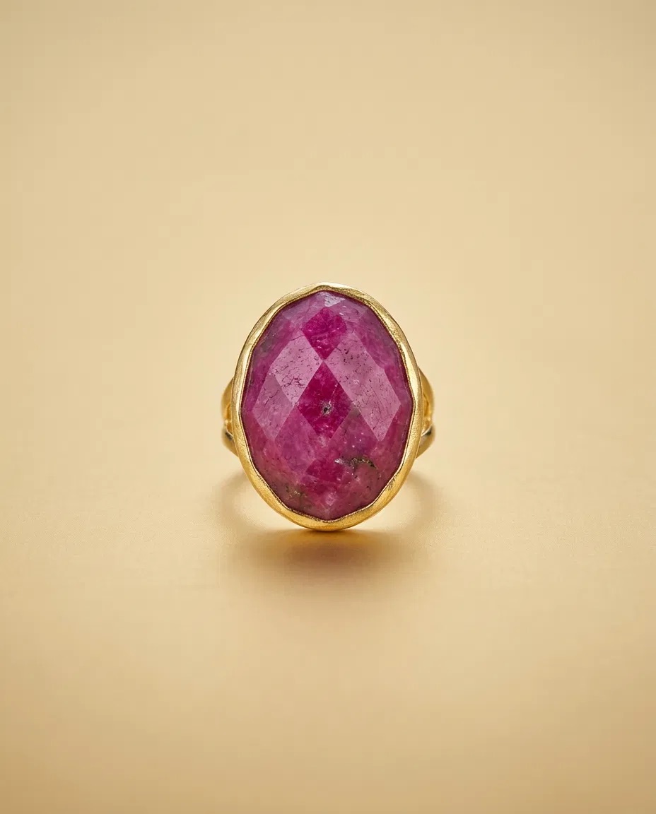 Ruby Look Faceted Organic Stone Ring