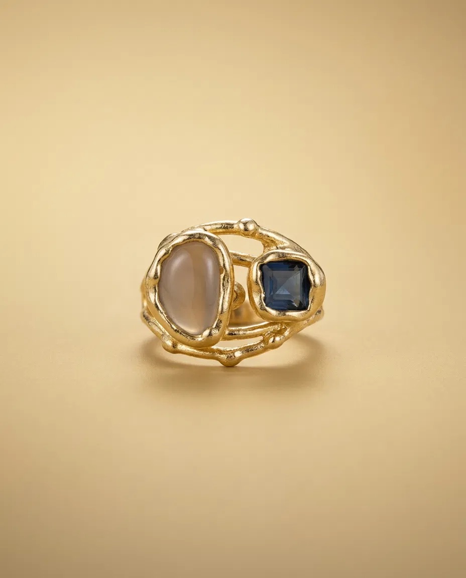 Branch Wrap Grey and Navy Stone Ring