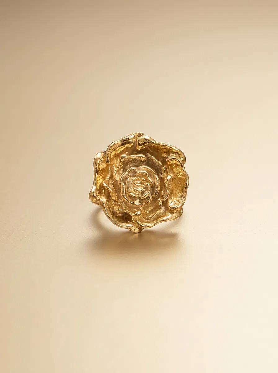 Sculpted Gold Rose Bloom Ring