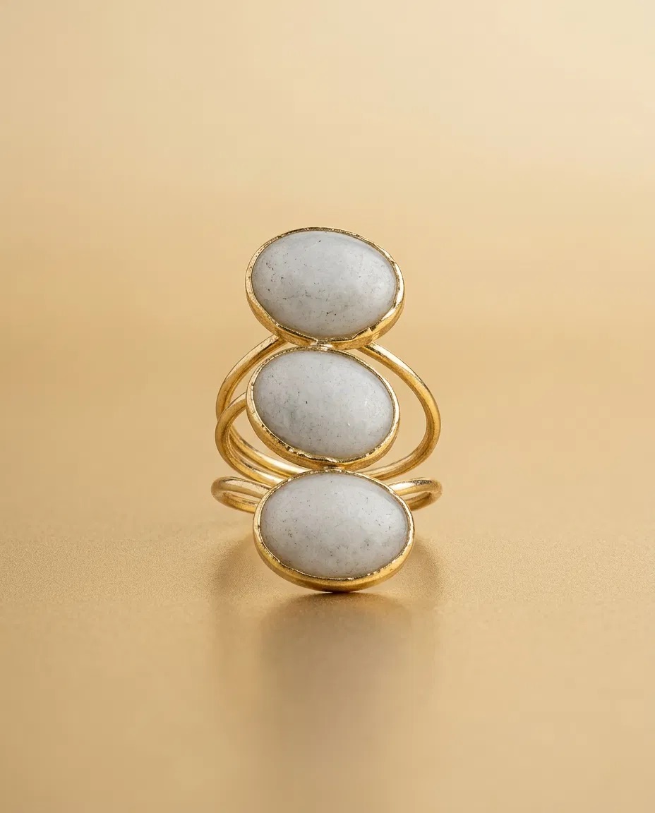 Triple White Oval Stone Wire Wrap Ring