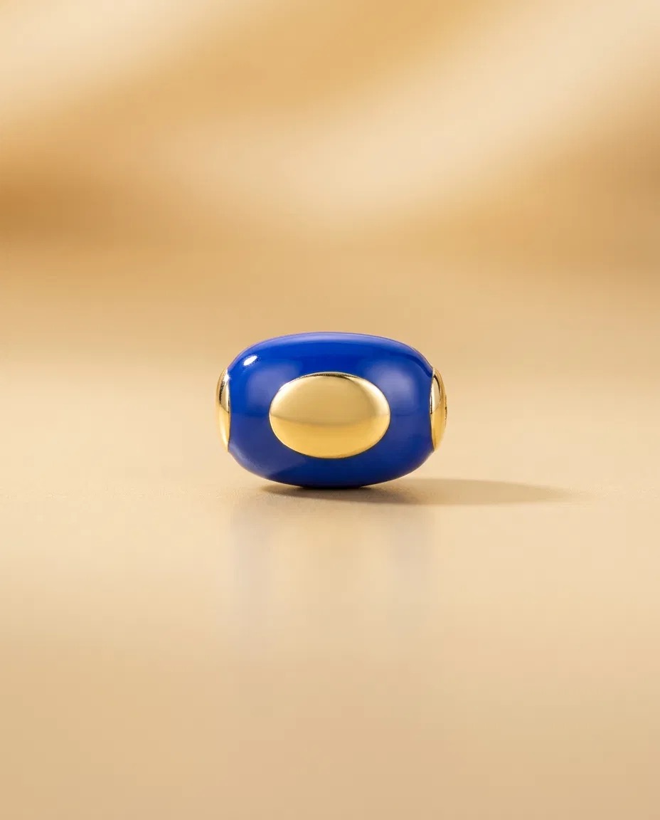 Cobalt Blue Enamel Gold Oval Ring