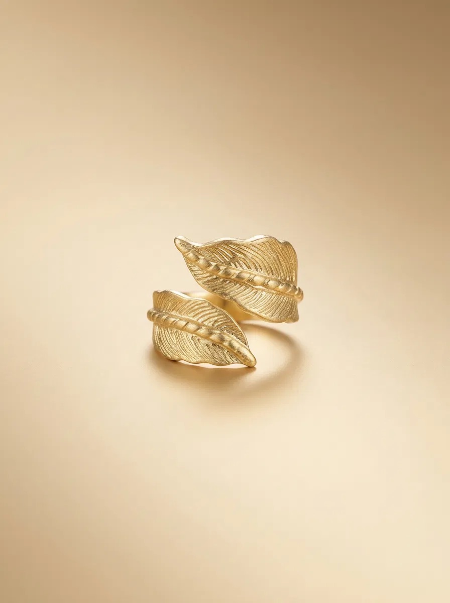 Beaded Gold Leaf Wrap Ring