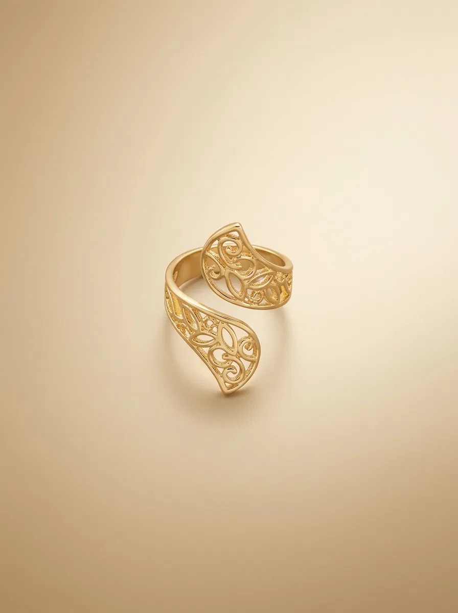 Gold Filigree Leaf Wrap Ring