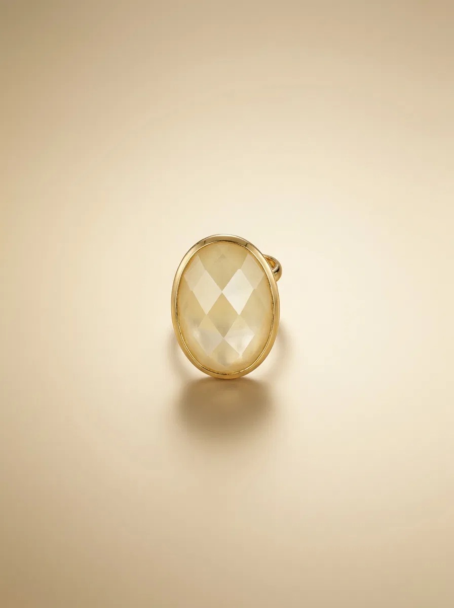 Pale Yellow Faceted Oval Stone Ring