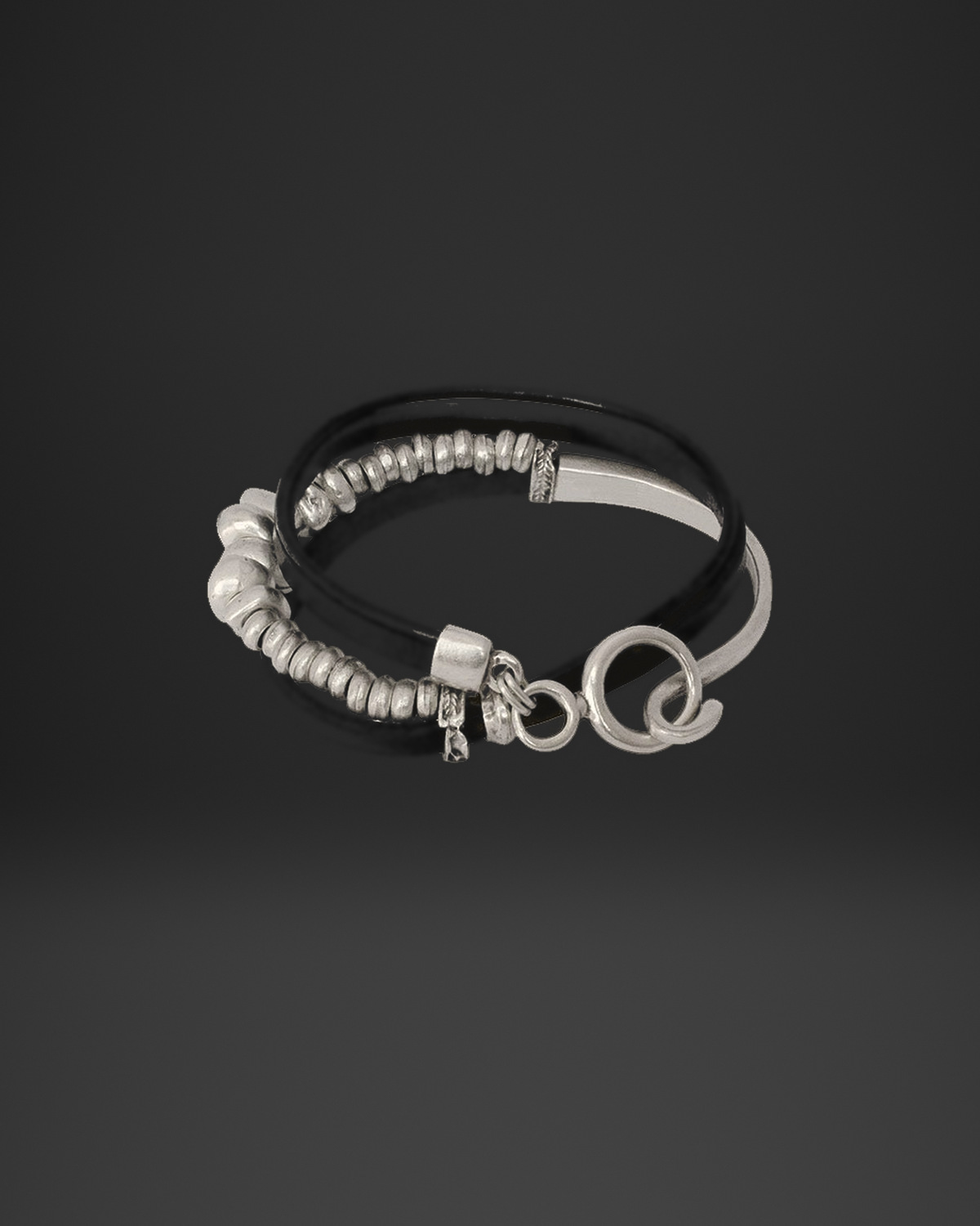 Spiral Hook Beaded Leather Wrap Bracelet