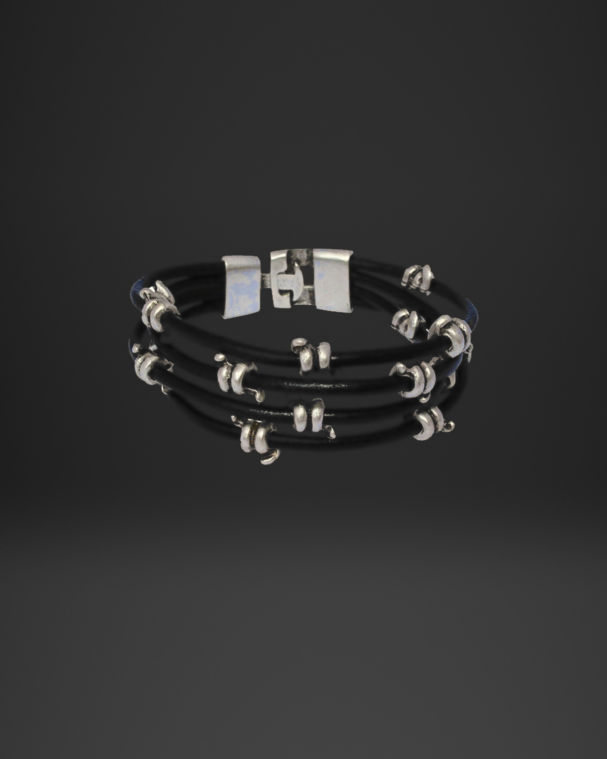 Four-Strand Leather Bracelet with Silver Slider Spacers