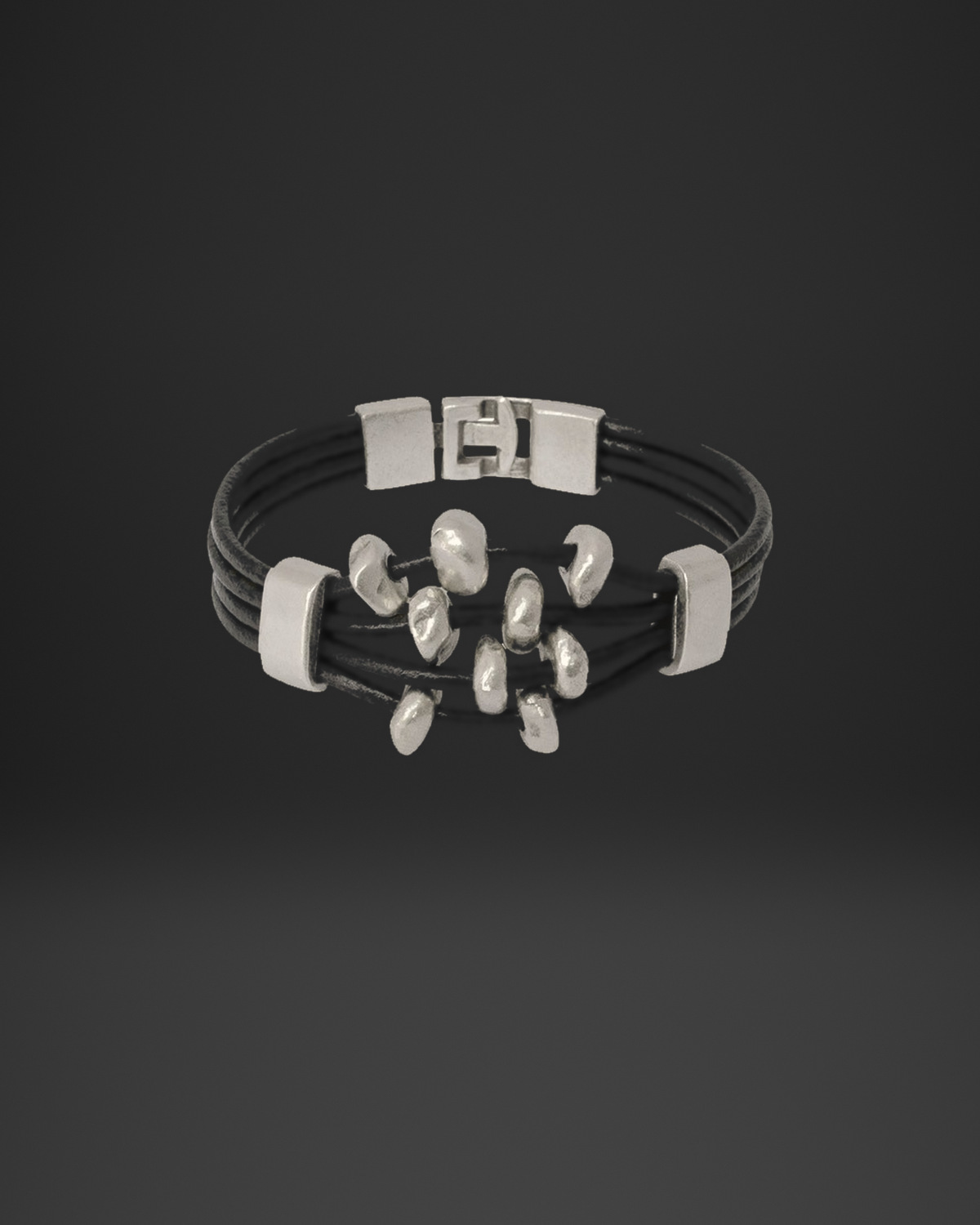 Nugget Cluster Multi-Strand Leather Bracelet