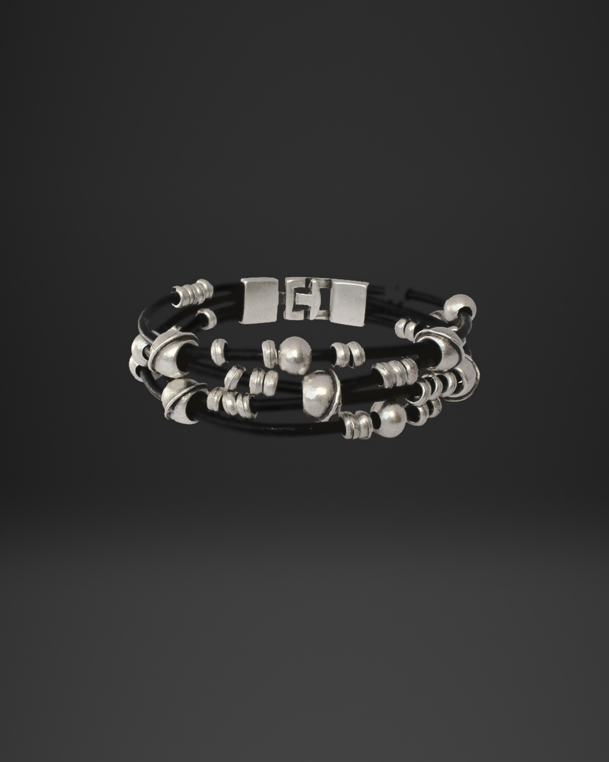 Mixed Bead and Crescent Multi-Strand Leather Bracelet