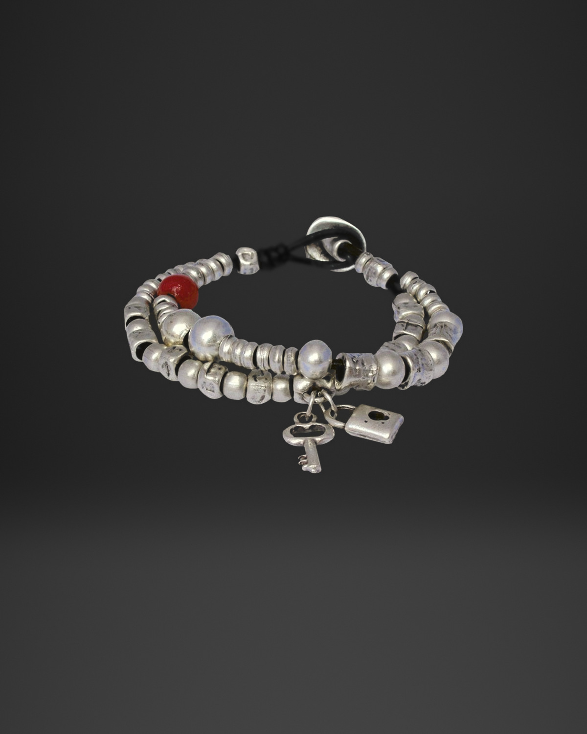Key and Lock Charm Beaded Leather Bracelet
