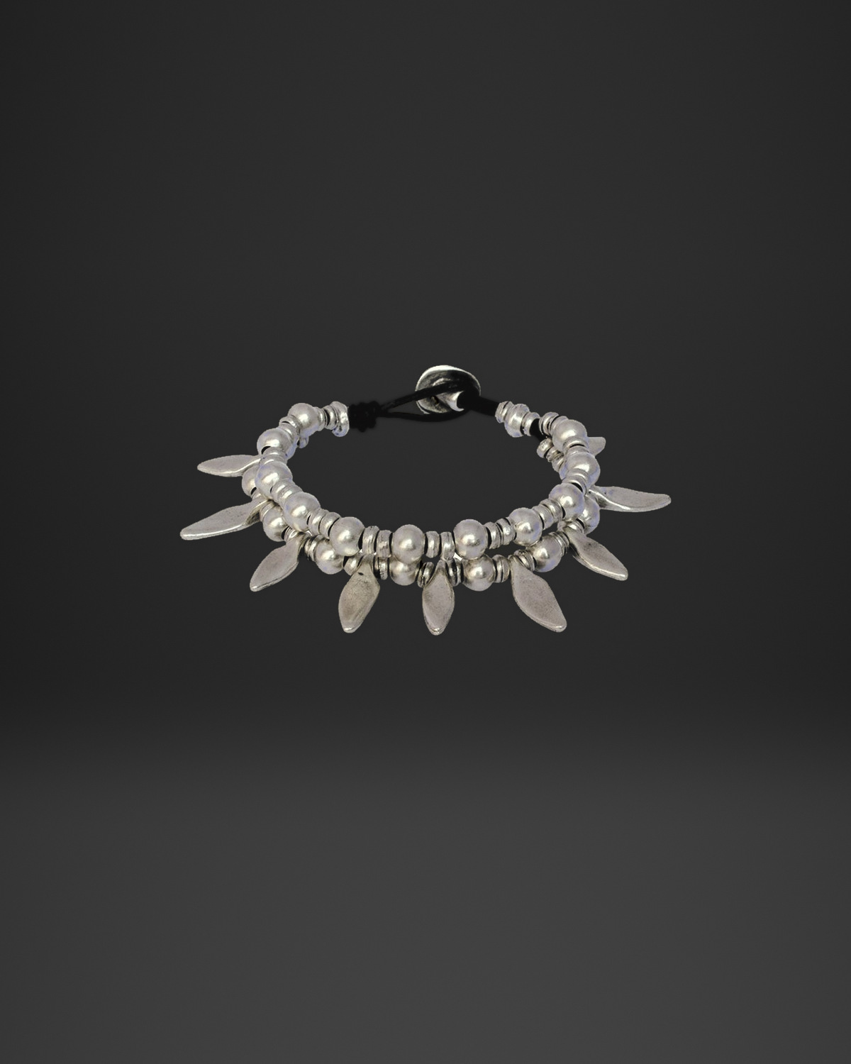 Leaf Spike Beaded Leather Bracelet