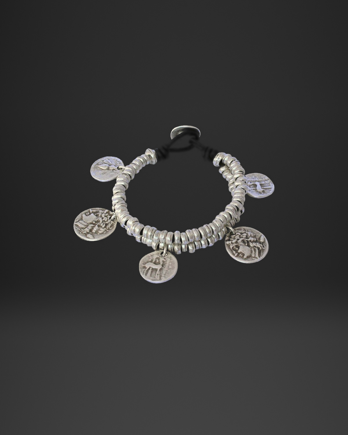 Ancient Coin Charm Heishi Leather Bracelet