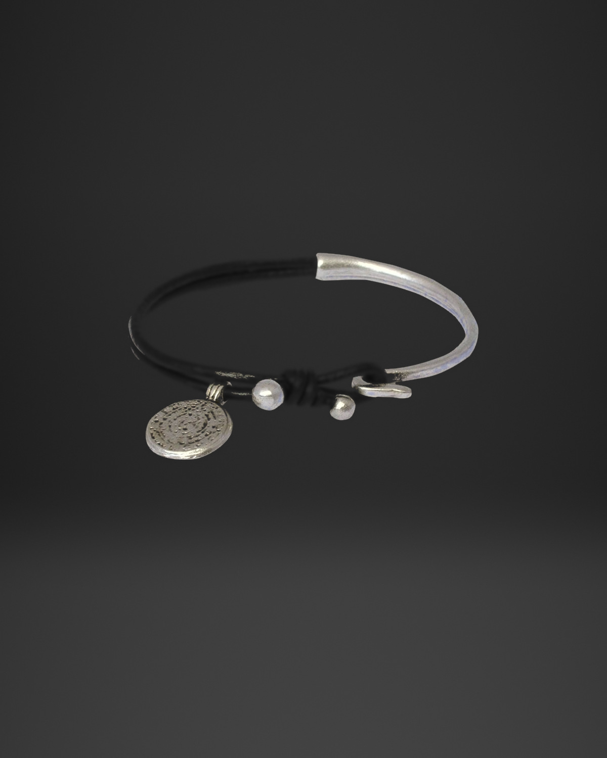 Medallion Coin Half-Cuff Leather Bracelet