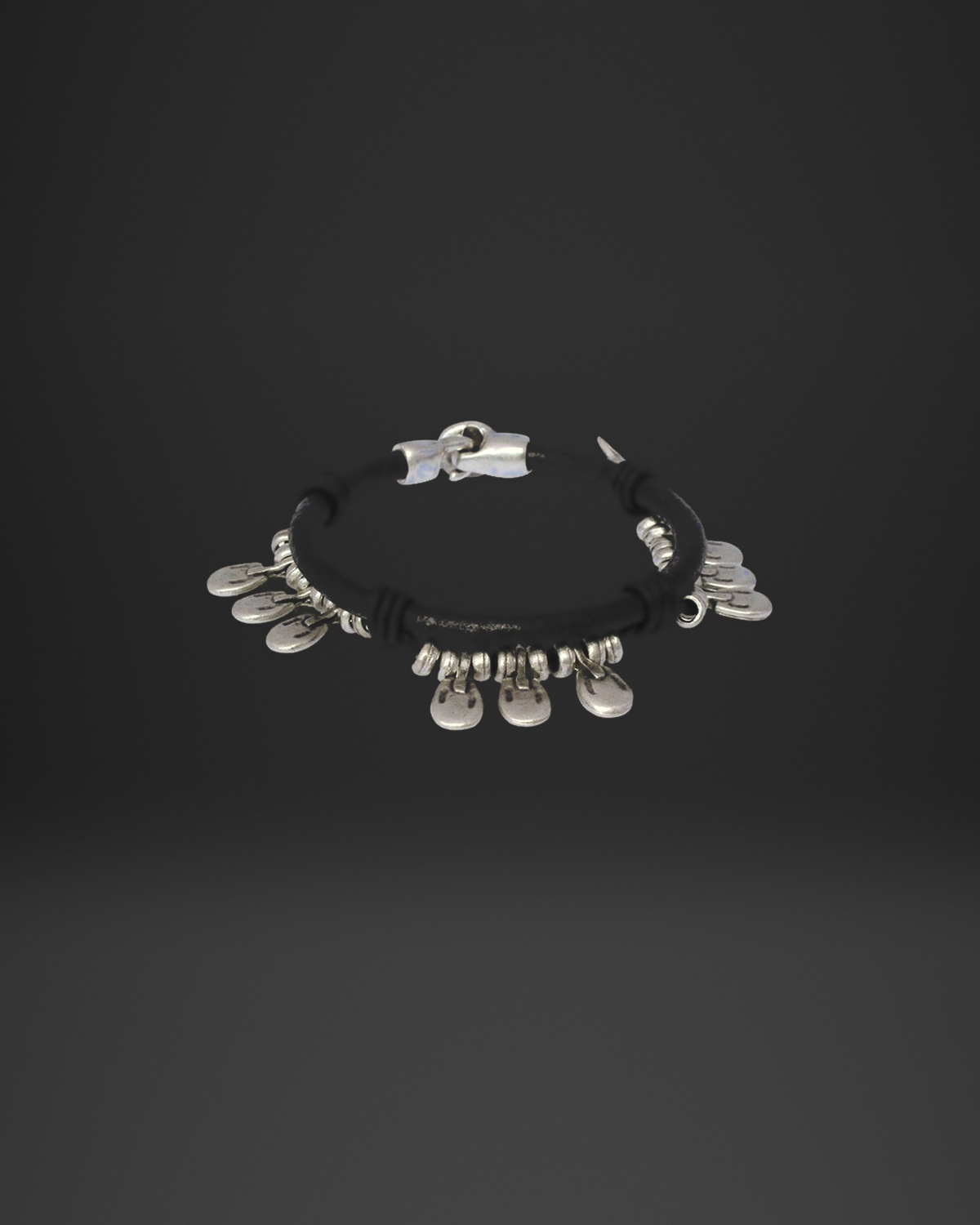 Drop Charm Fringe Leather Bracelet