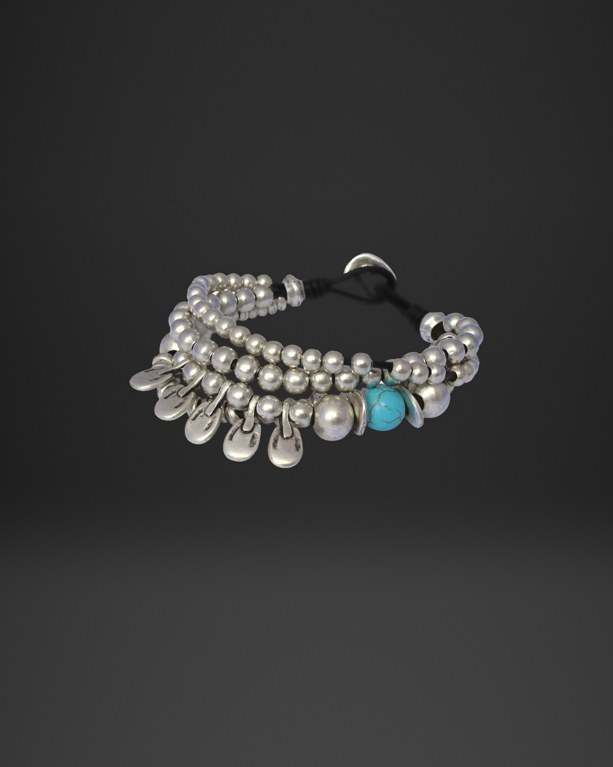 Turquoise Accent Drop Charm Beaded Bracelet