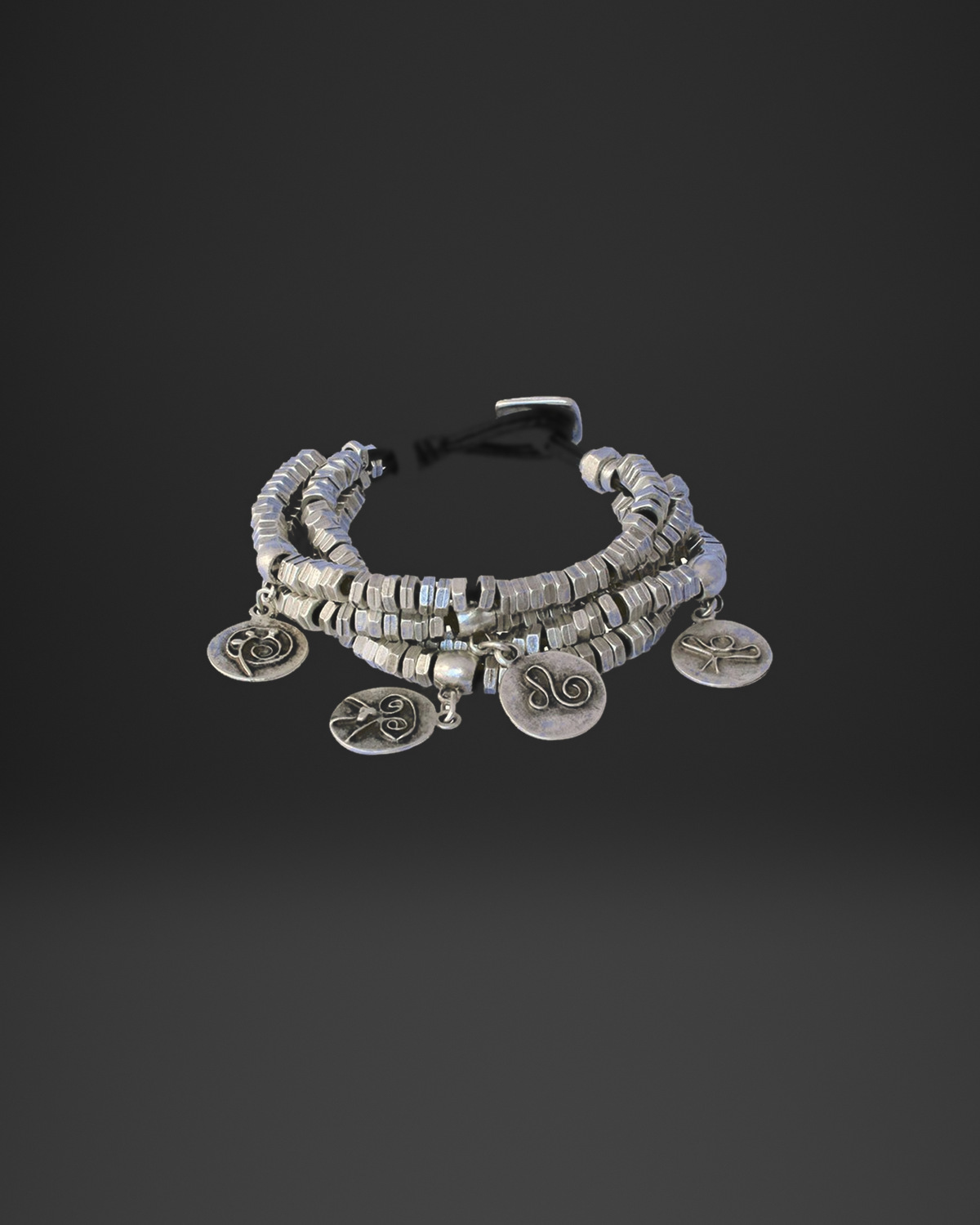 Symbol Coin Charm Multi-Strand Heishi Bracelet