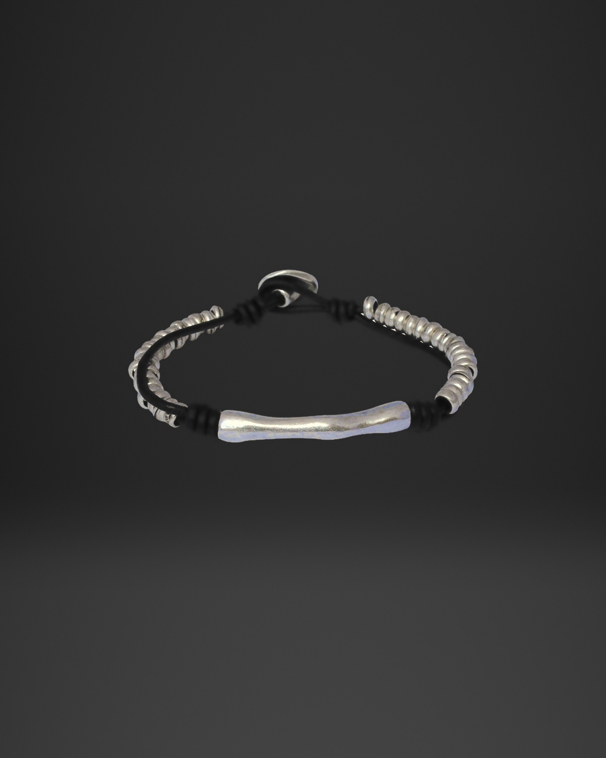 Curved Tube Bar Double-Strand Leather Bracelet