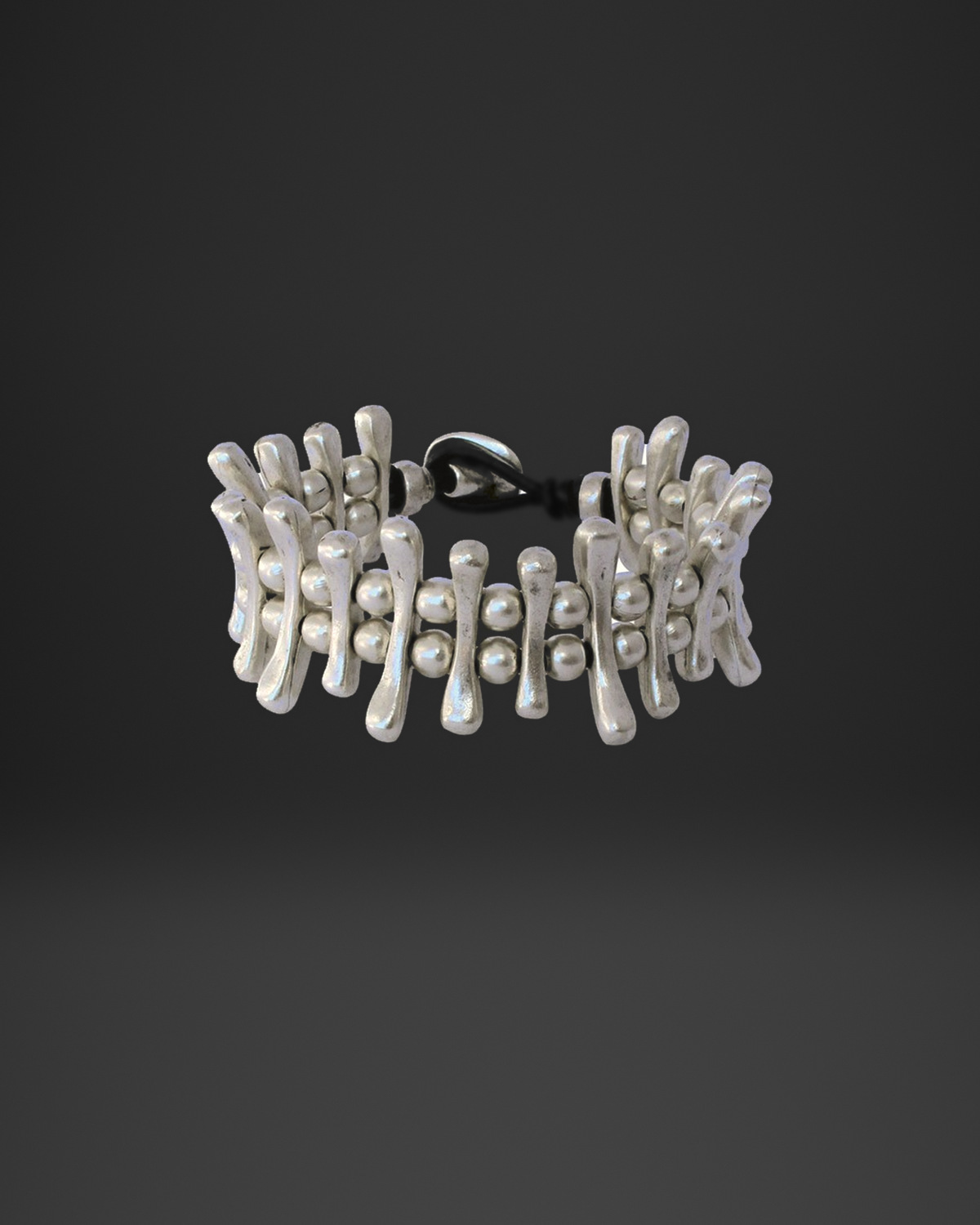 Bone Bar and Ball Bead Cuff Leather Bracelet
