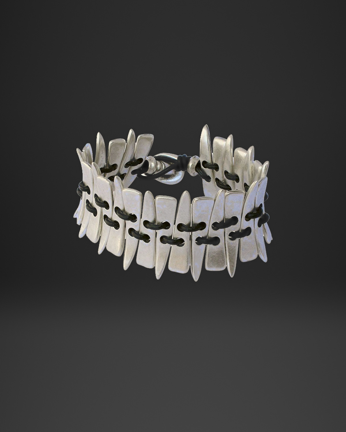 Laced Fang Plate Leather Cuff Bracelet