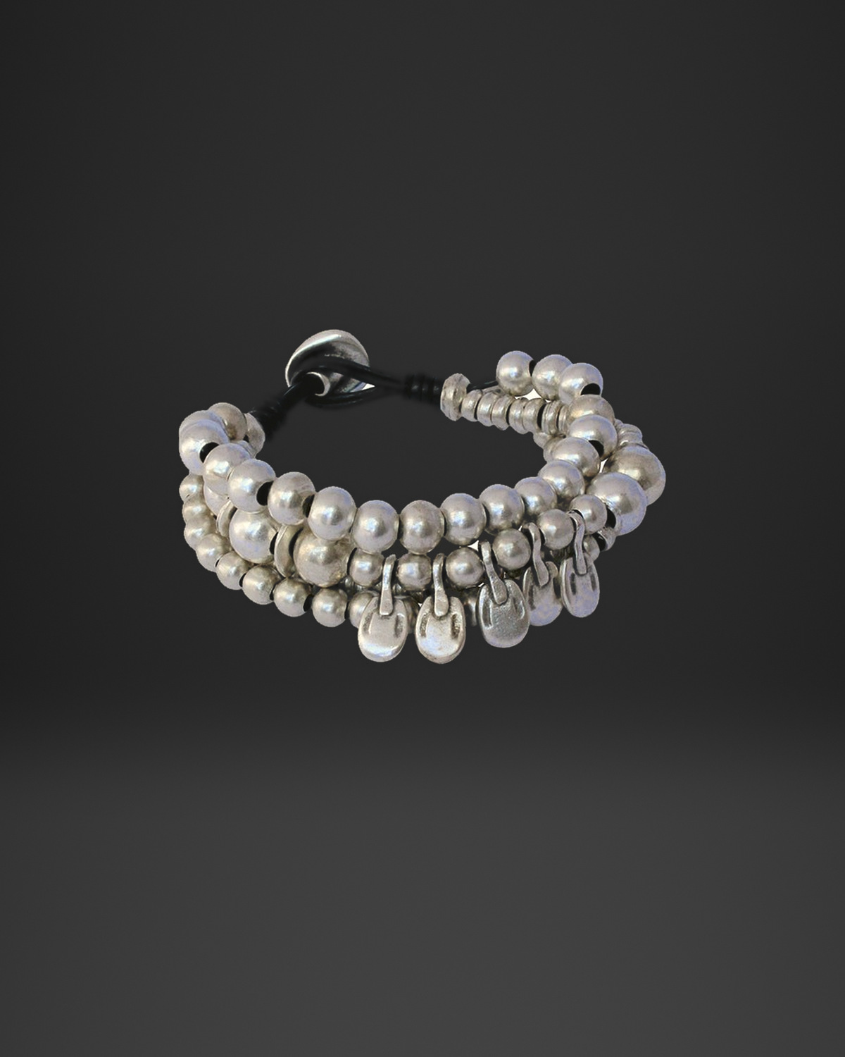 Ball Bead and Drop Charm Triple-Strand Bracelet