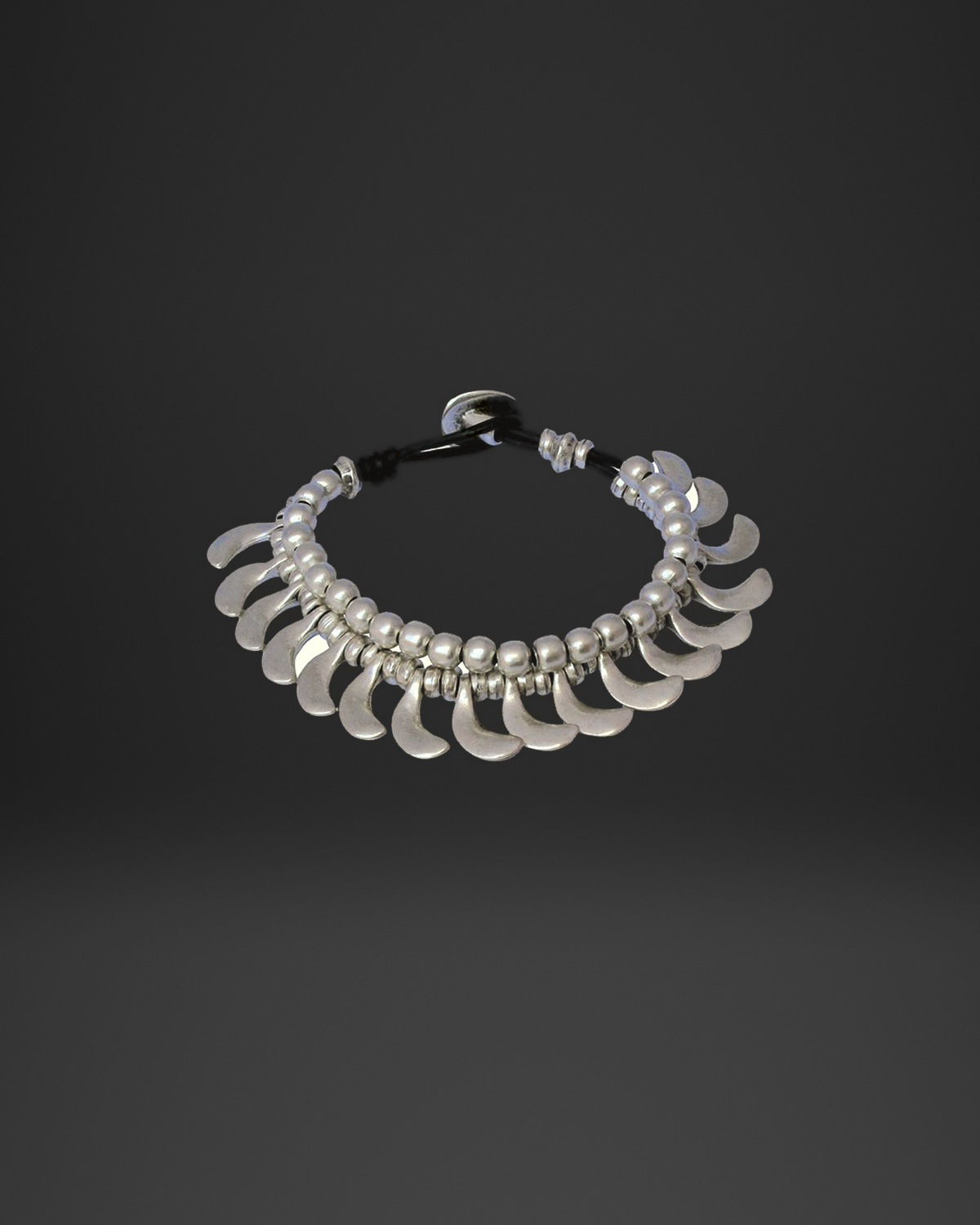 Crescent Moon Fringe Beaded Leather Bracelet