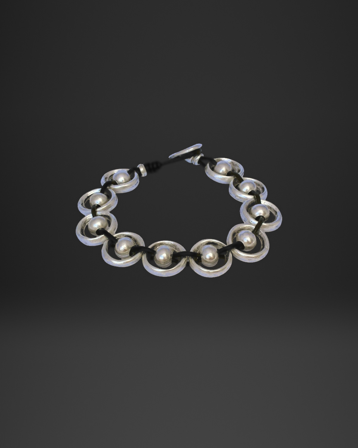 Ring and Ball Link Leather Bracelet