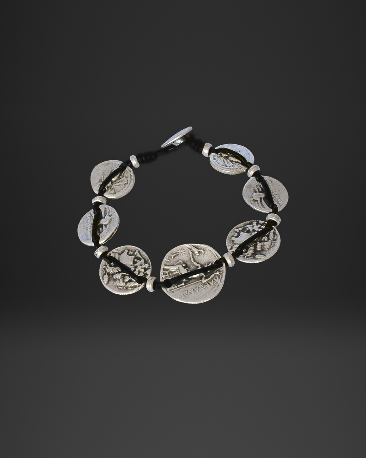 Ancient Coin Link Leather Bracelet