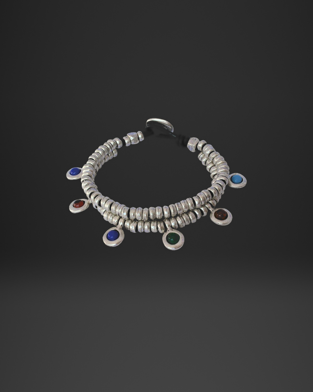 Multicolor Stone Bezel Charm Double-Strand Bracelet