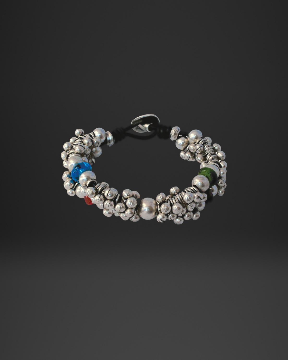 Cluster Bead Multicolor Glass Leather Bracelet