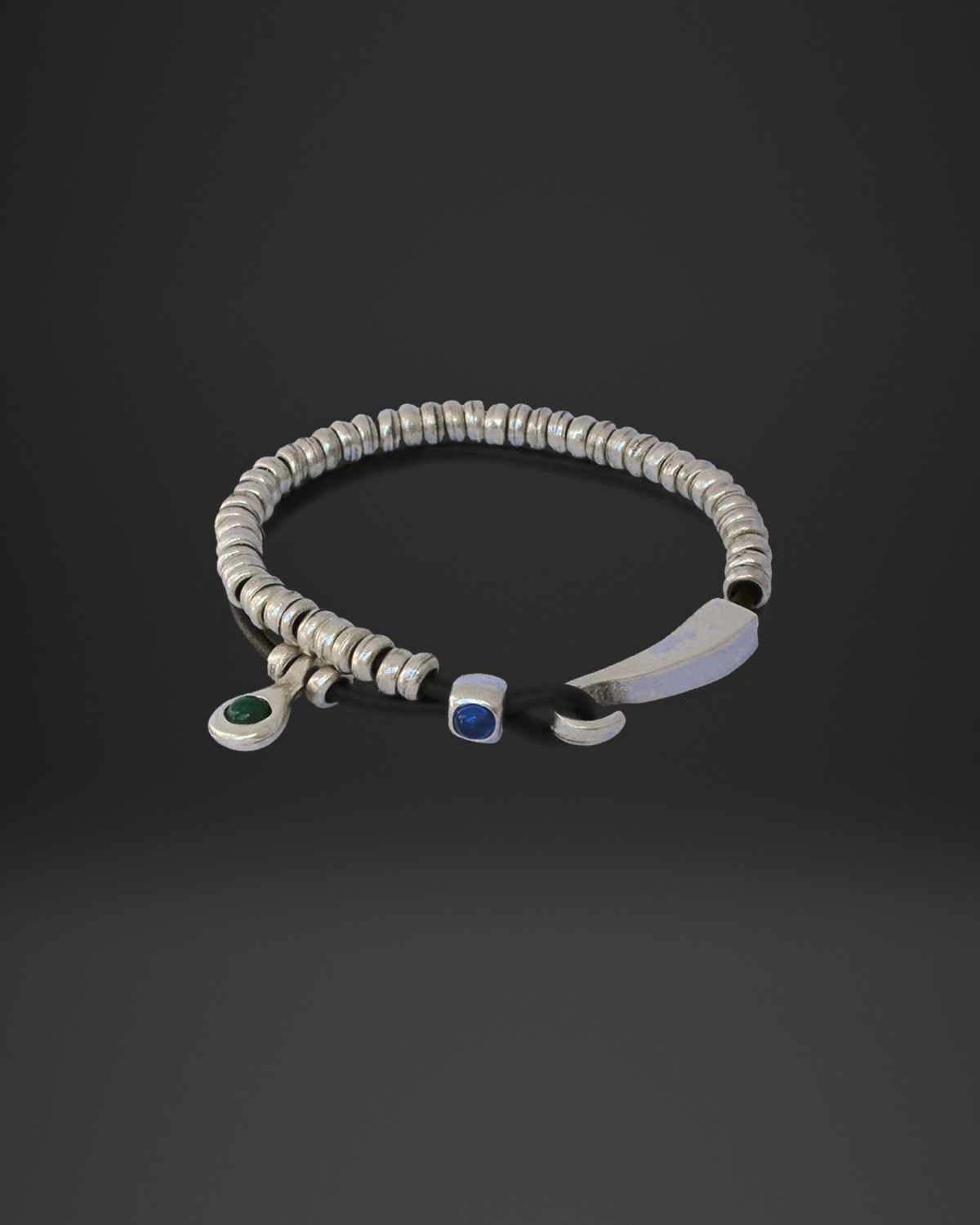 Curved Hook Bar Beaded Leather Bracelet