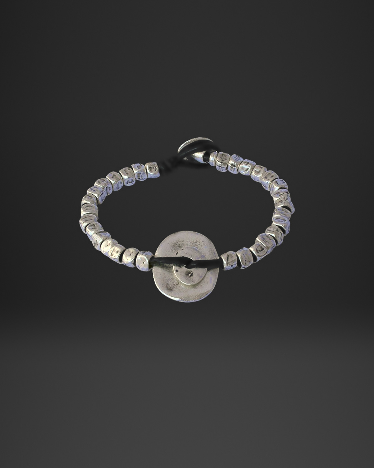 Hammered Disc Center Beaded Leather Bracelet