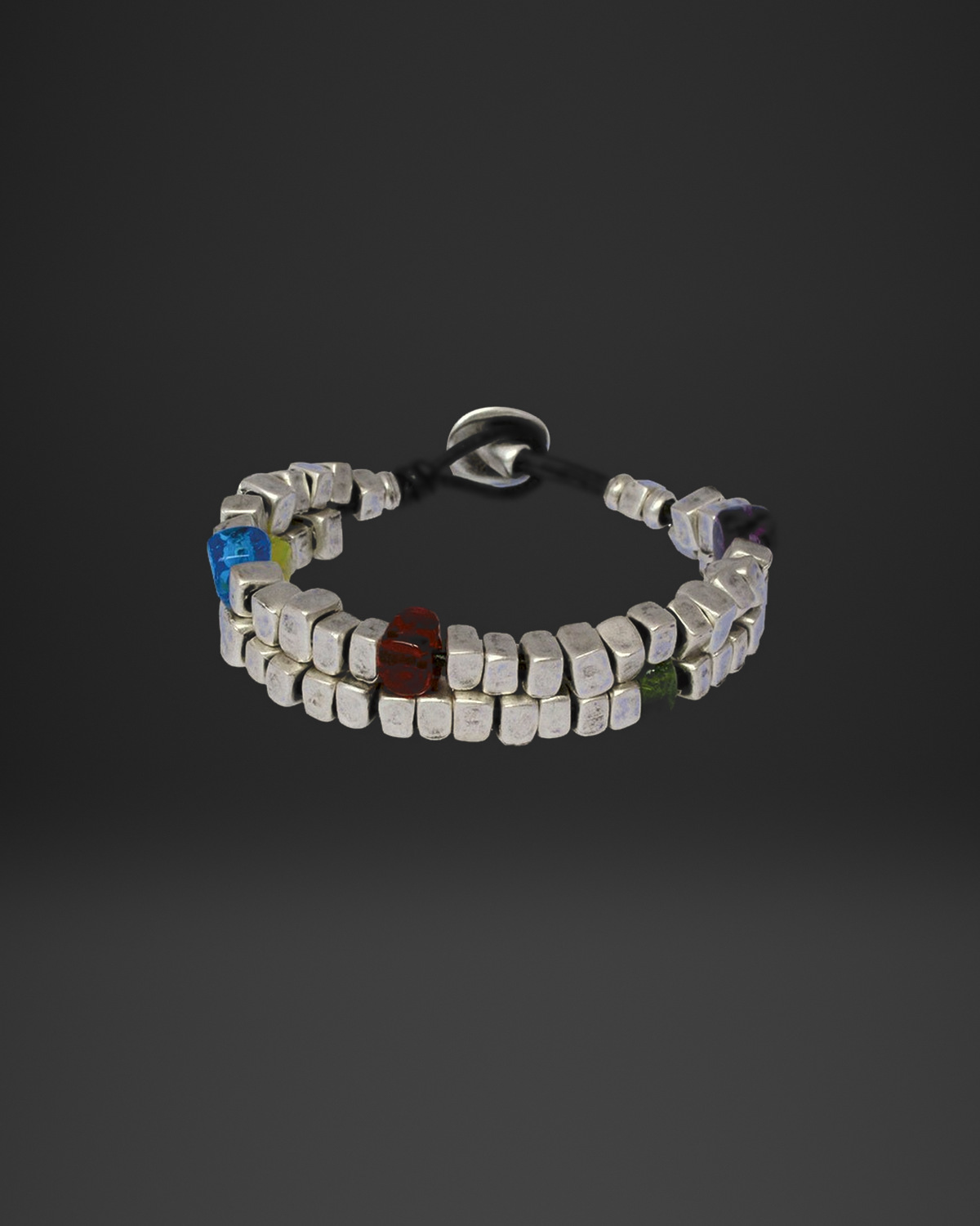 Square Cube and Glass Bead Double-Strand Bracelet