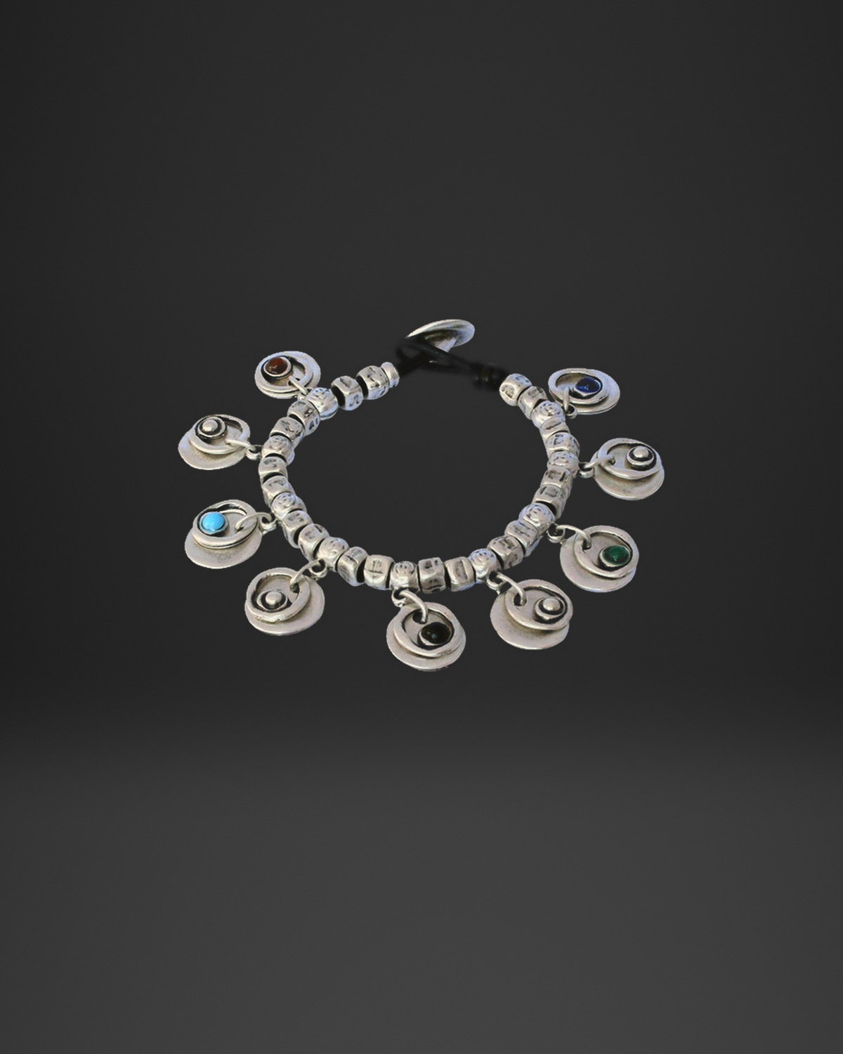Spiral Disc Stone Charm Beaded Bracelet