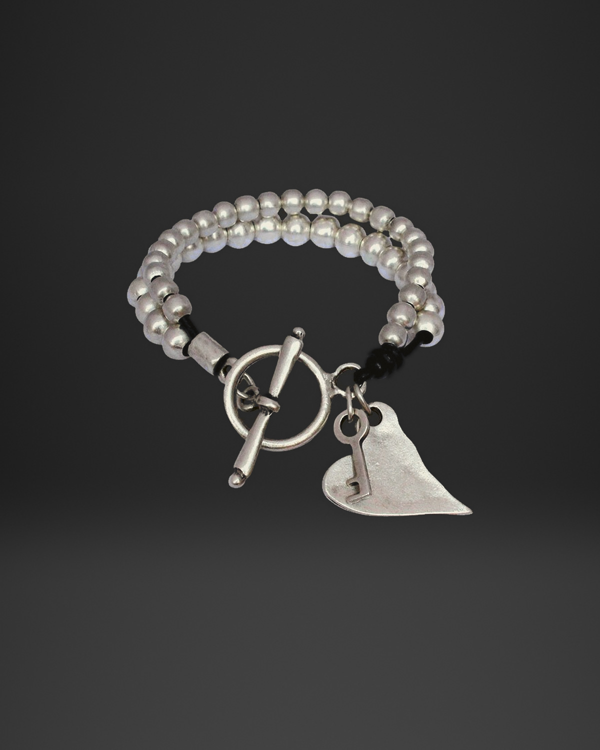 Heart and Key Toggle Double-Strand Bracelet