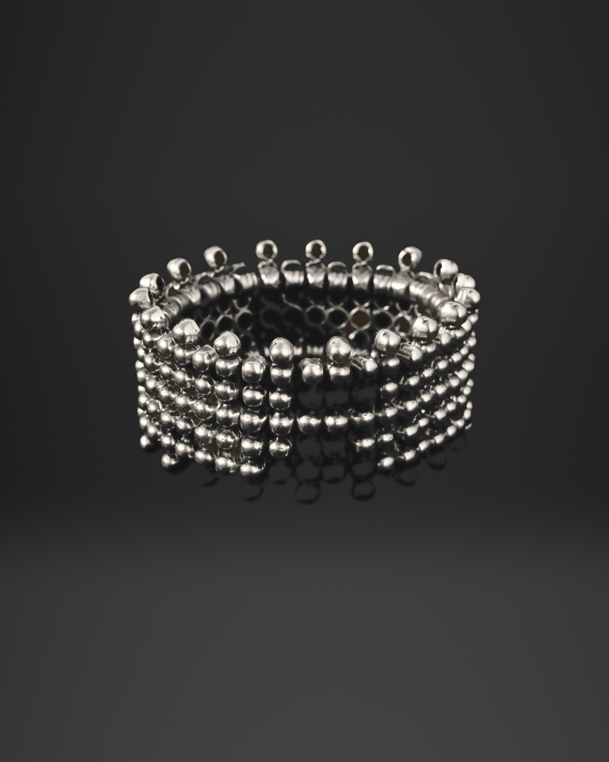 Ball Fringe Bead Rows Stretch Bracelet