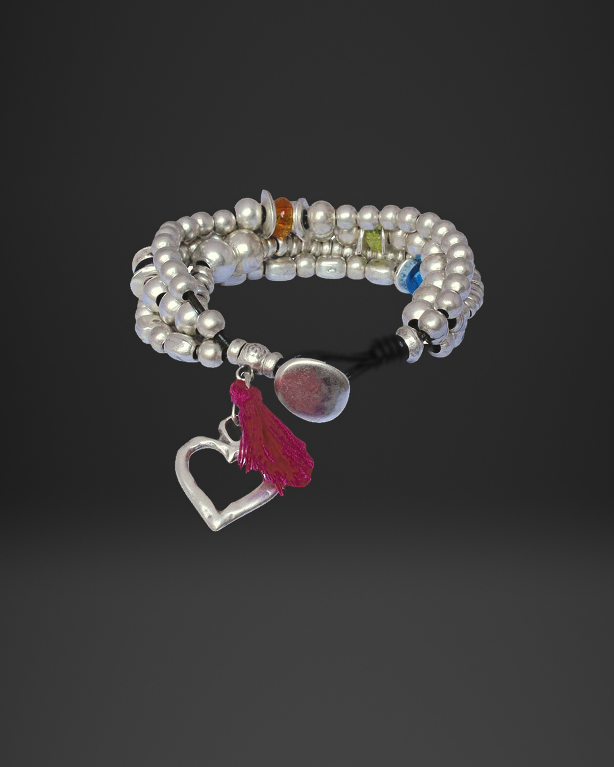 Fuchsia Tassel and Heart Multi-Strand Bracelet