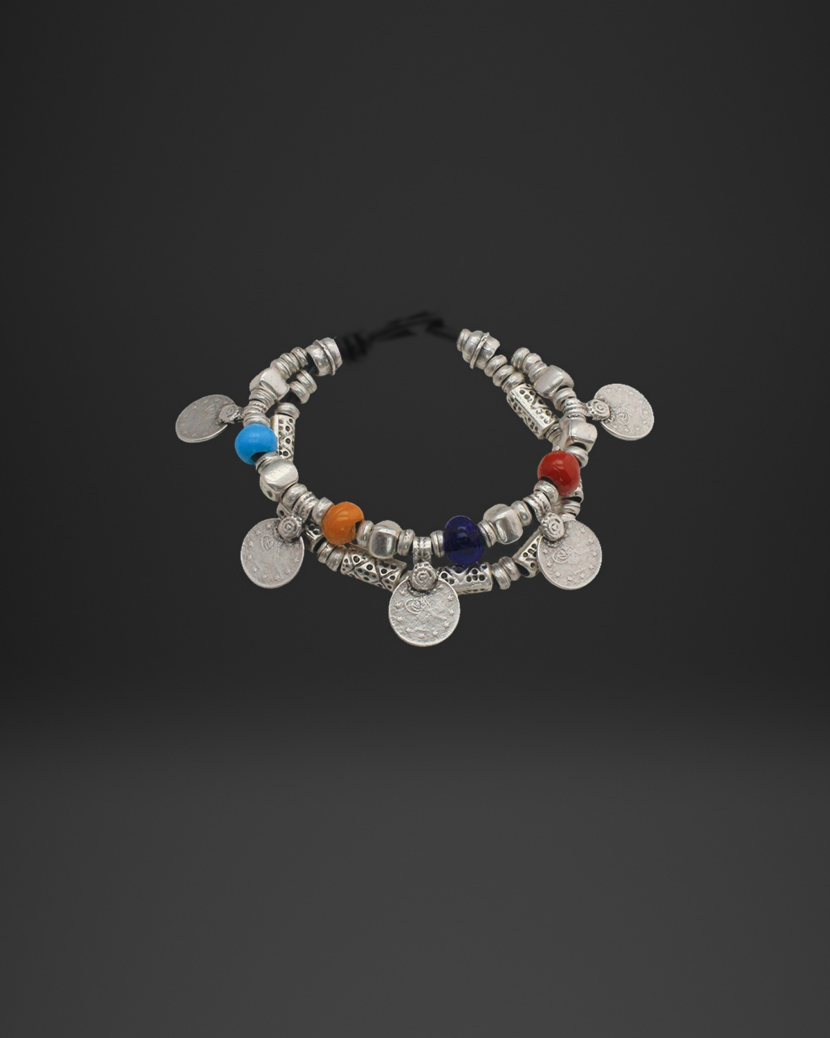 Ethnic Coin and Colored Bead Double-Strand Bracelet