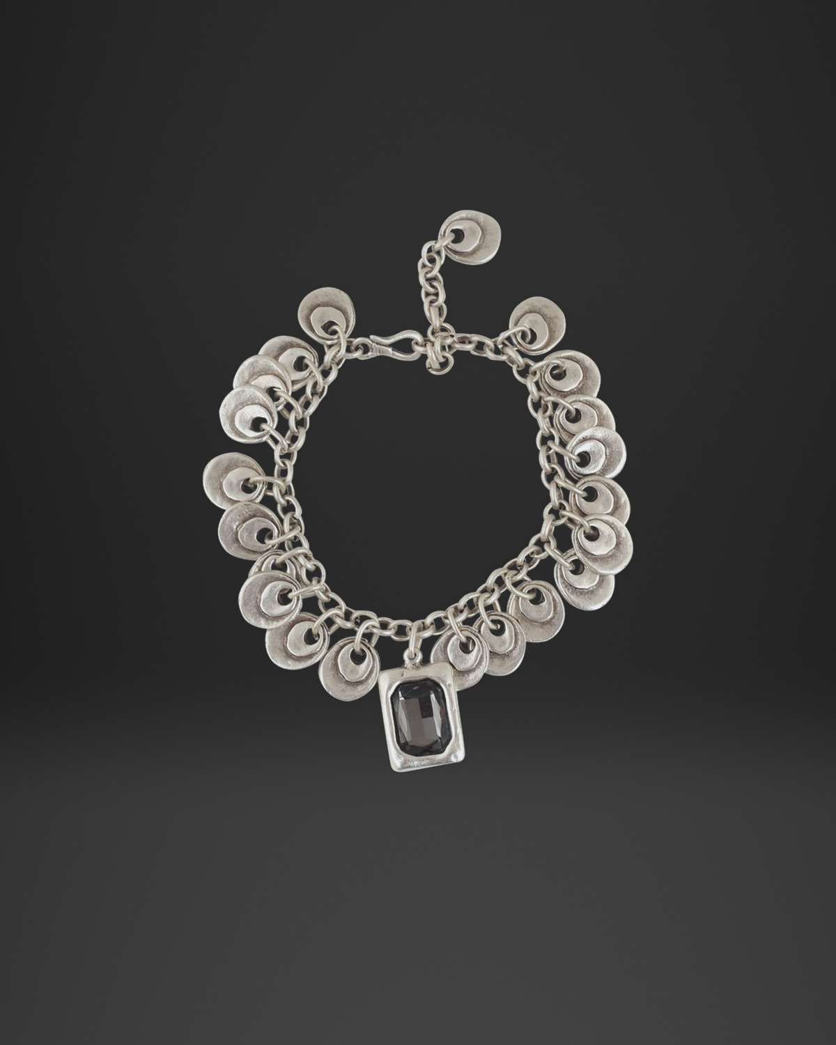 Cupped Disc Fringe Crystal Bracelet