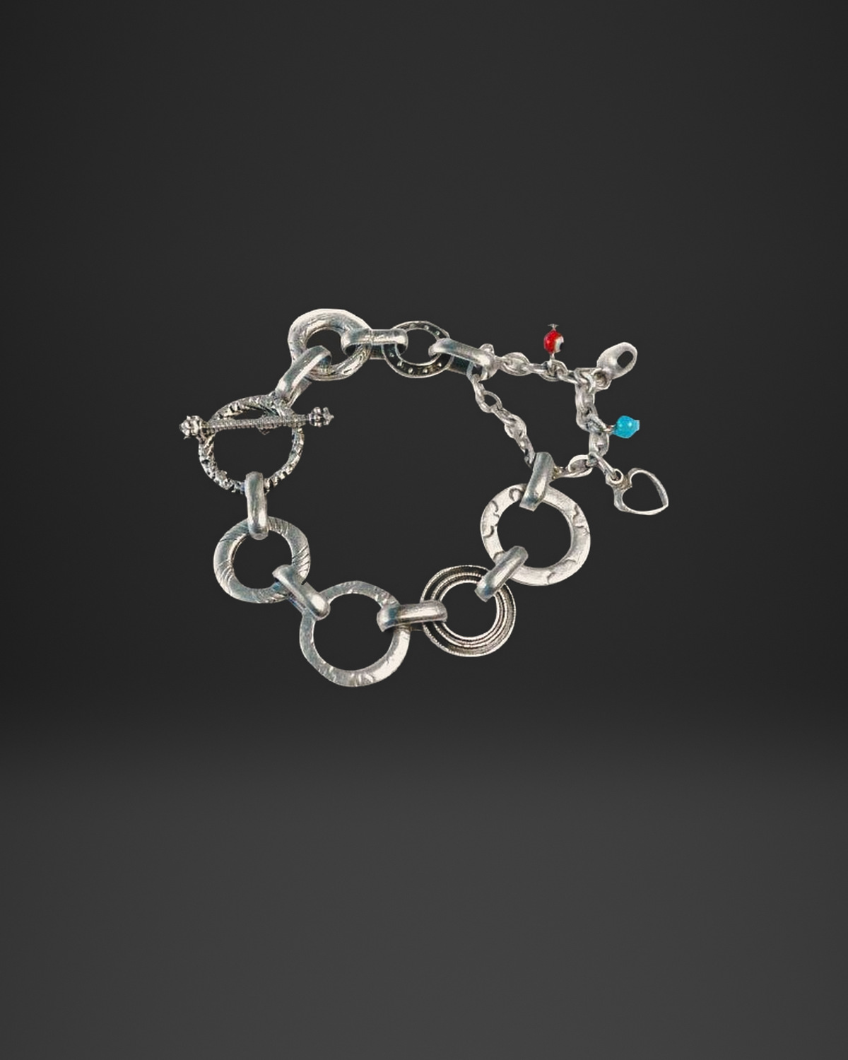 Textured Ring Toggle Heart Charm Bracelet