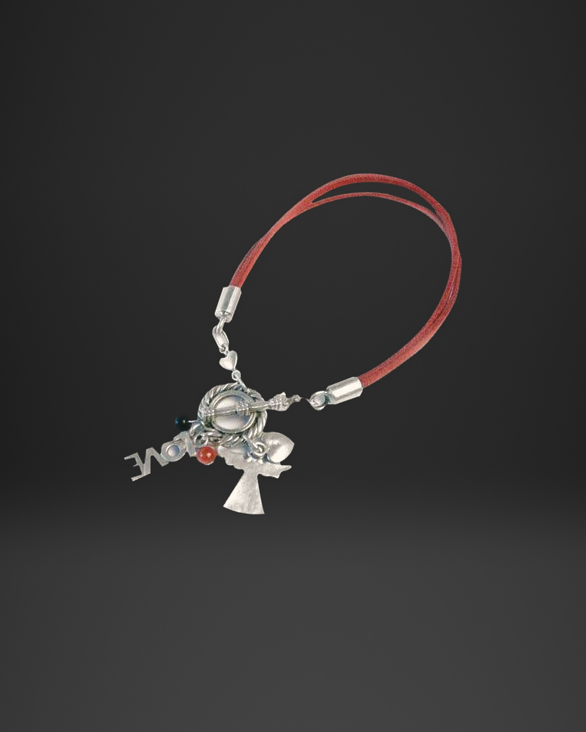 Angel and LOVE Charm Red Leather Bracelet