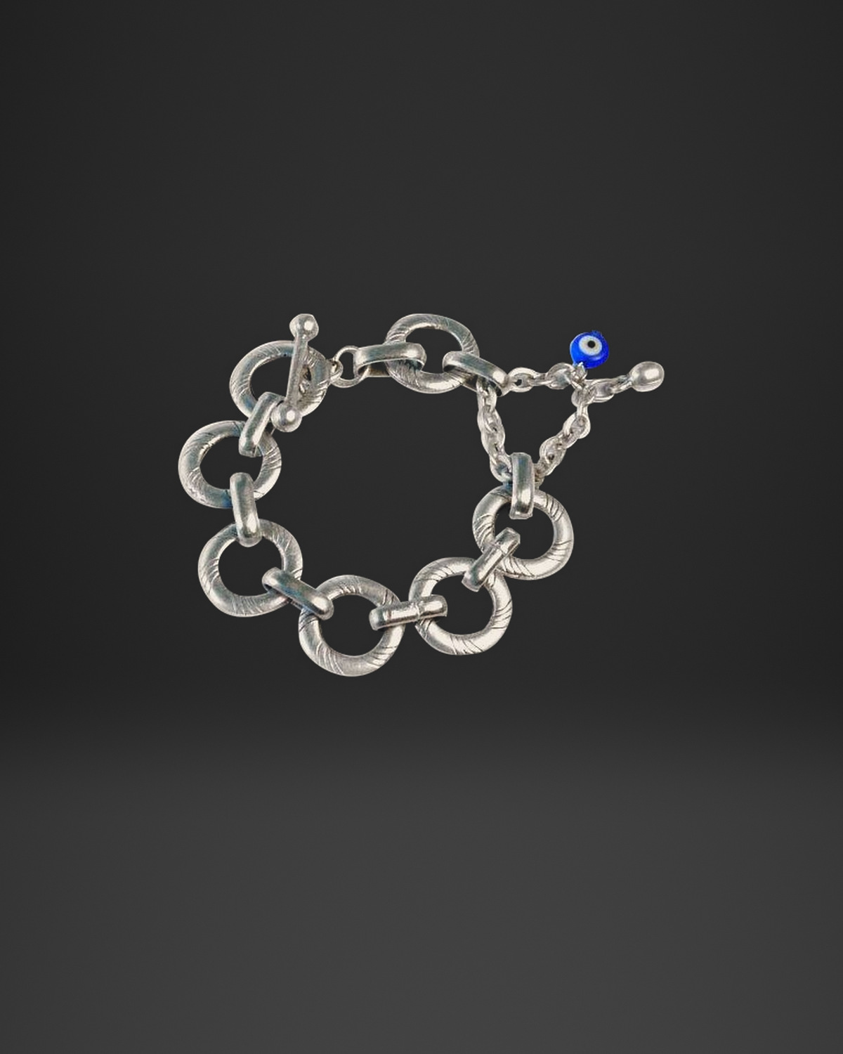 Engraved Ring Evil Eye Toggle Bracelet
