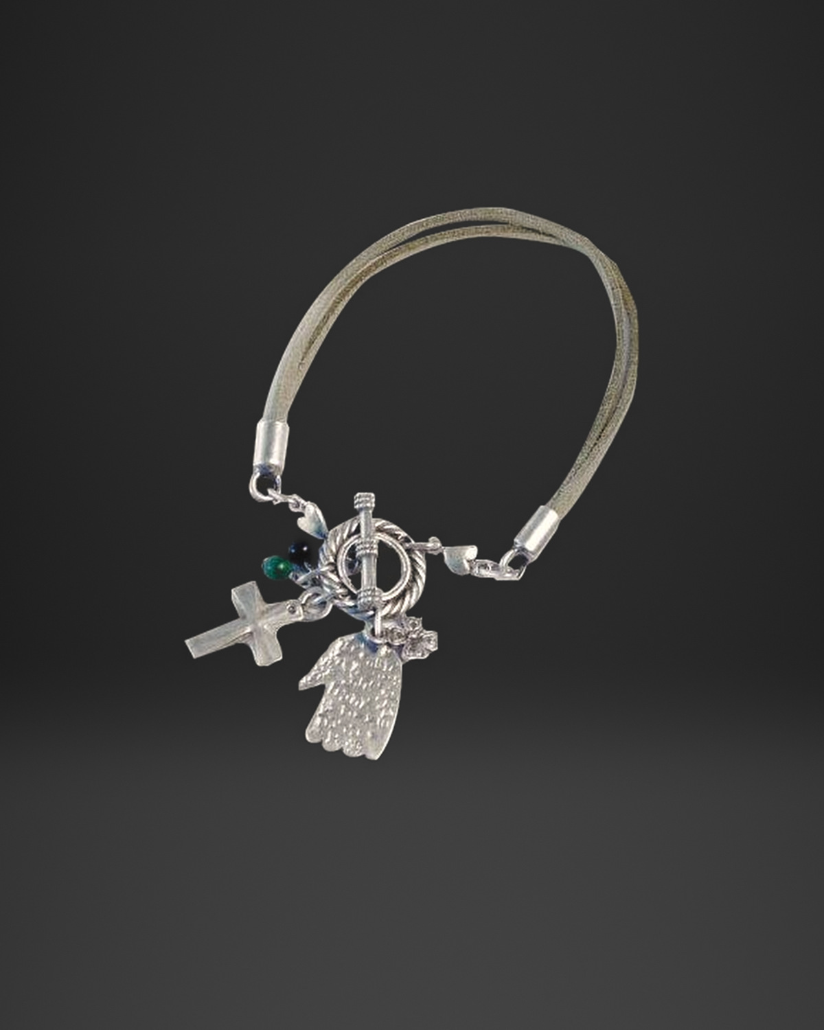 Cross and Hamsa Charm Leather Bracelet