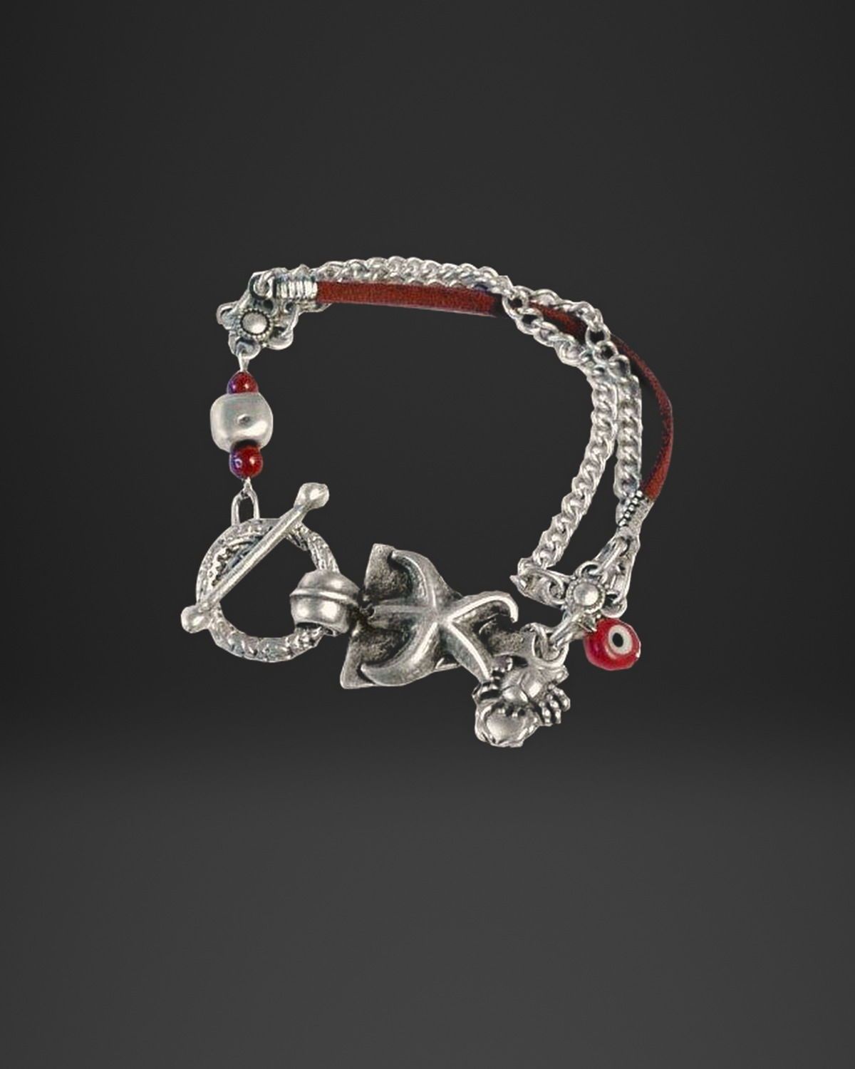 Starfish and Evil Eye Charm Chain Bracelet