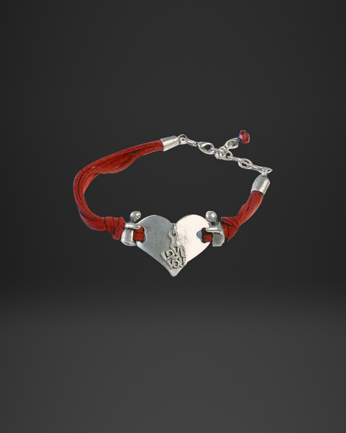 LOVE Heart Plate Red Leather Bracelet