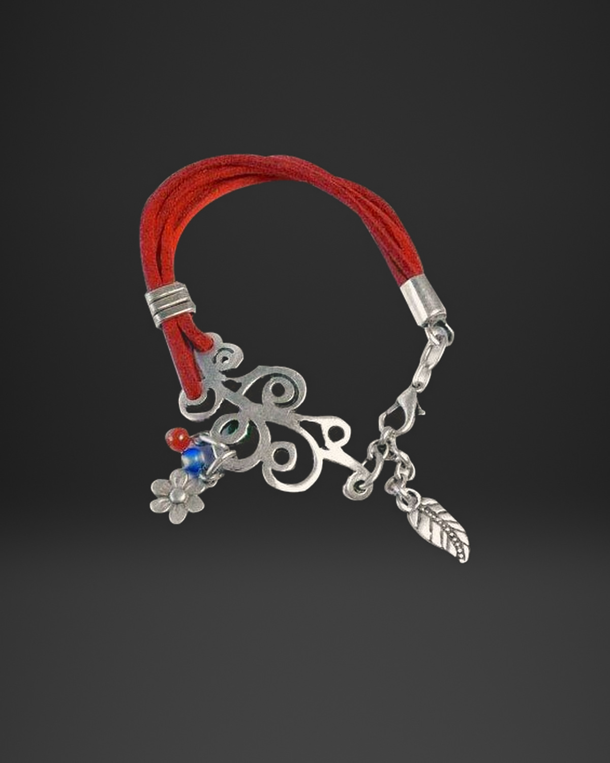 Swirl Tree Filigree Red Leather Bracelet