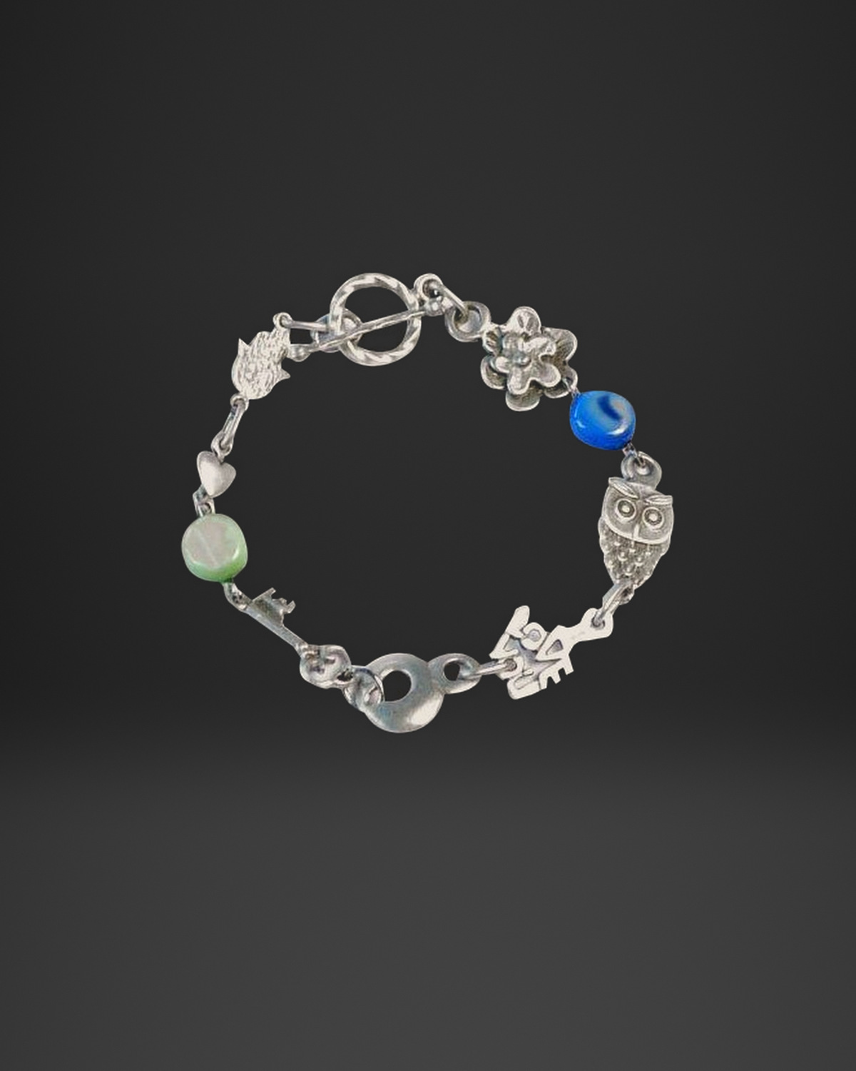 Owl Flower Glass Bead Link Bracelet