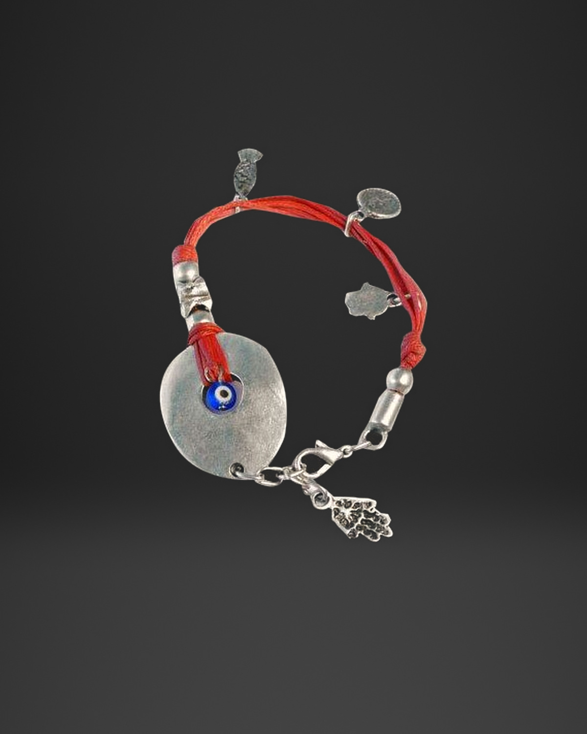 Evil Eye Disc and Hamsa Red Leather Bracelet