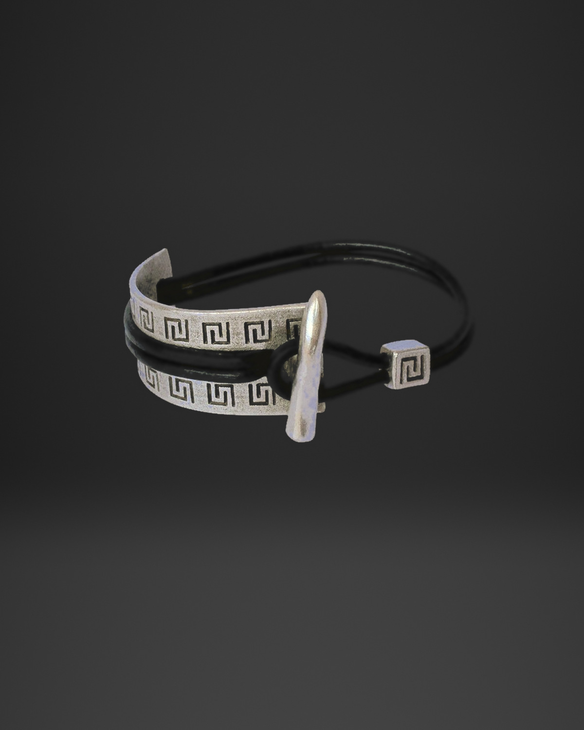 Greek Key Cuff Black Leather Bracelet