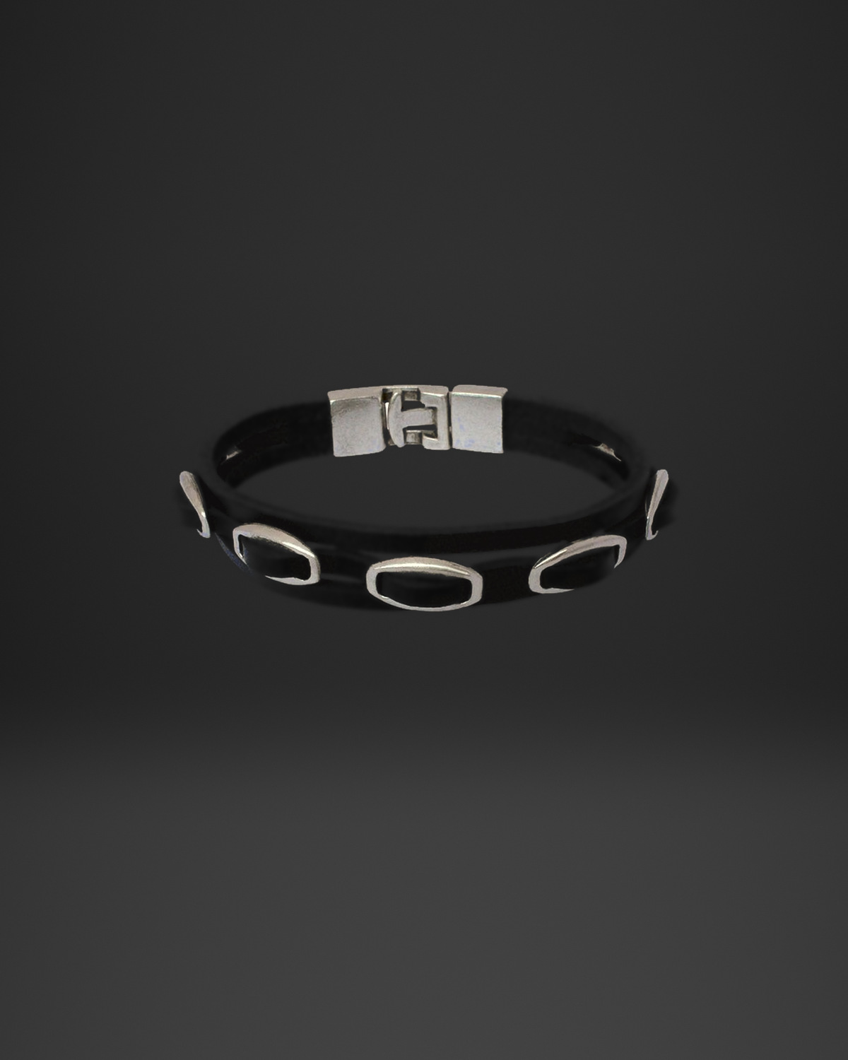 Open Oval Window Flat Leather Bracelet