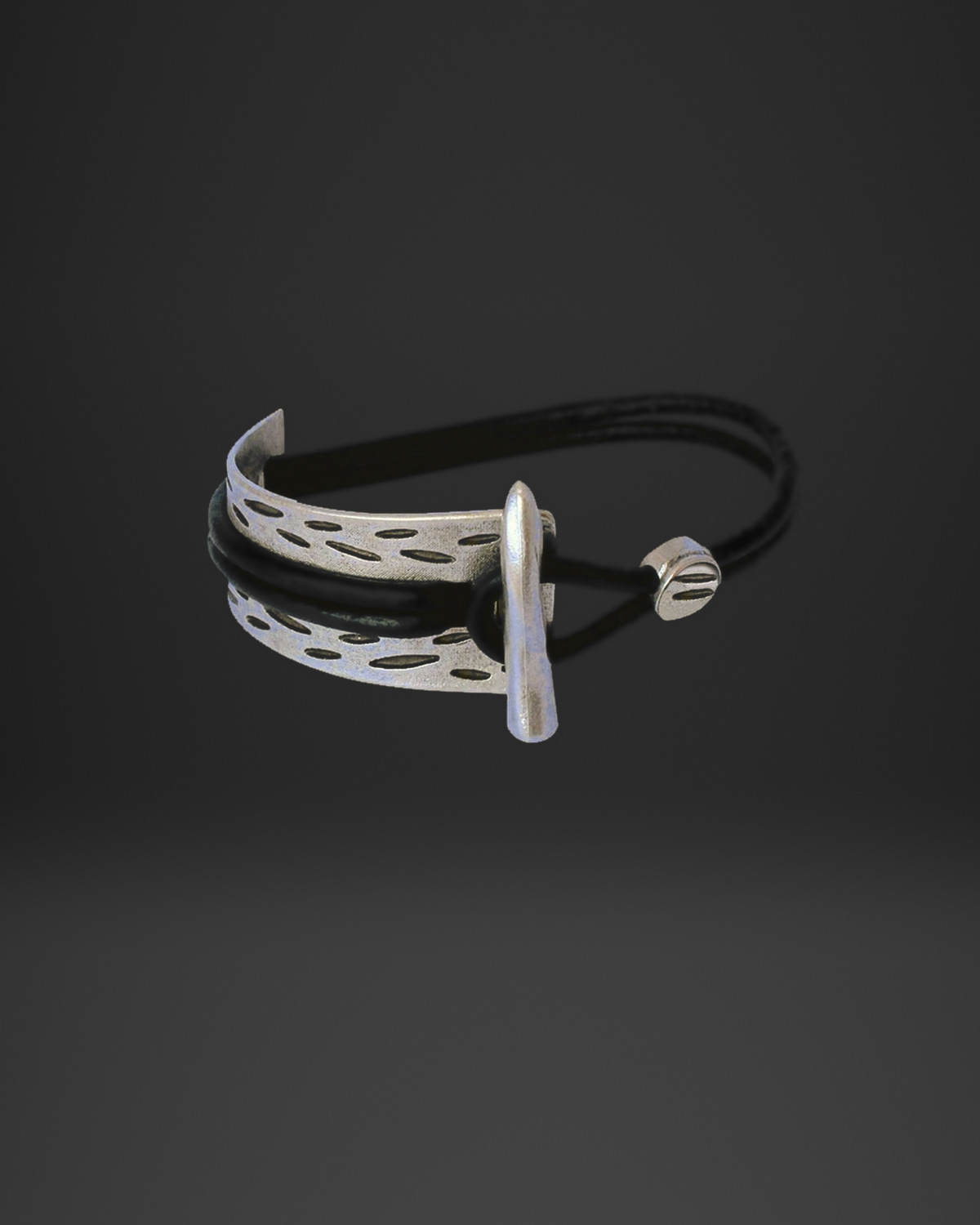 Dotted Cuff and Hook Black Leather Bracelet