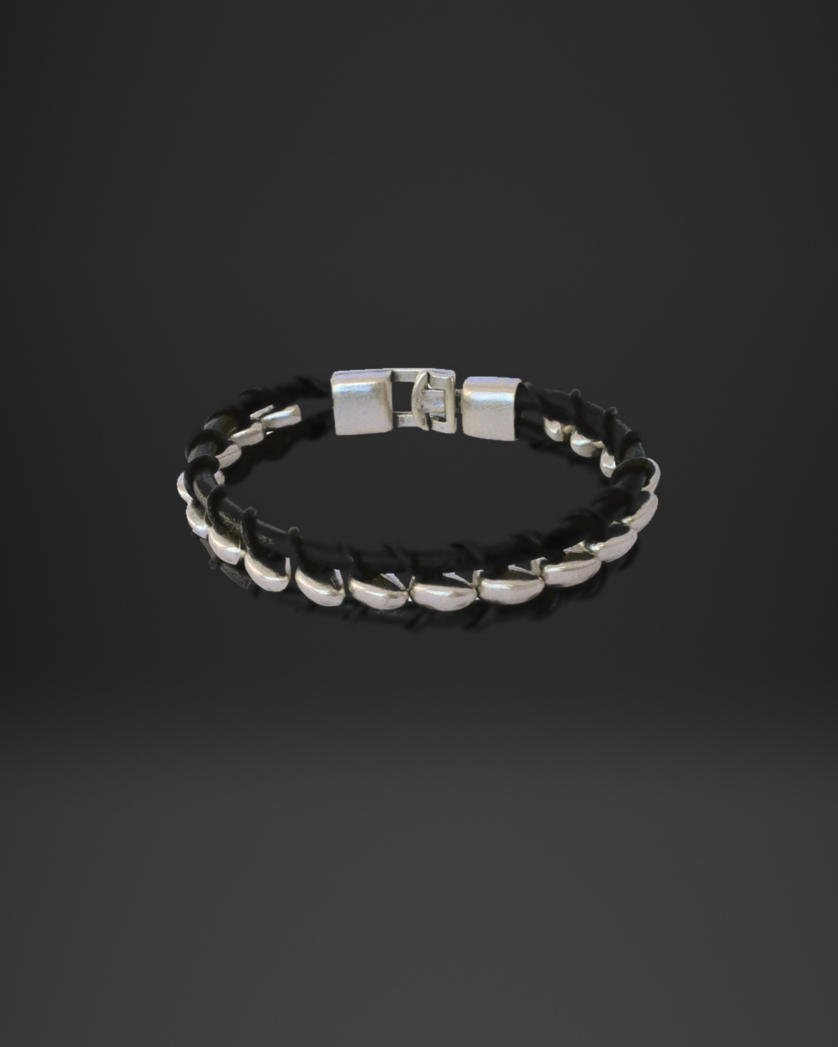 Woven Silver Petal Braided Leather Bracelet